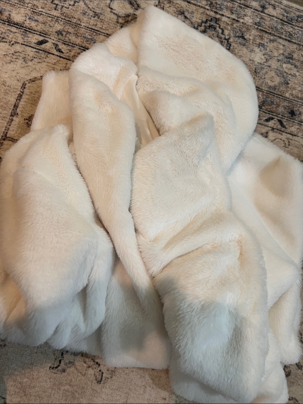 SHEIN Plush Hooded Cape Coat in white